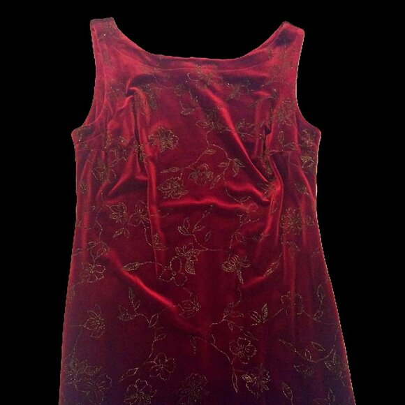 Ecru Studio Red Velvet Floral Dress - Picture 1 of 5